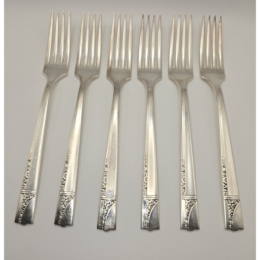 Vintage 1937 Oneida Nobility Plate Caprice Silverplate Dinner Forks Set 6-939 - Picture 2 of 5